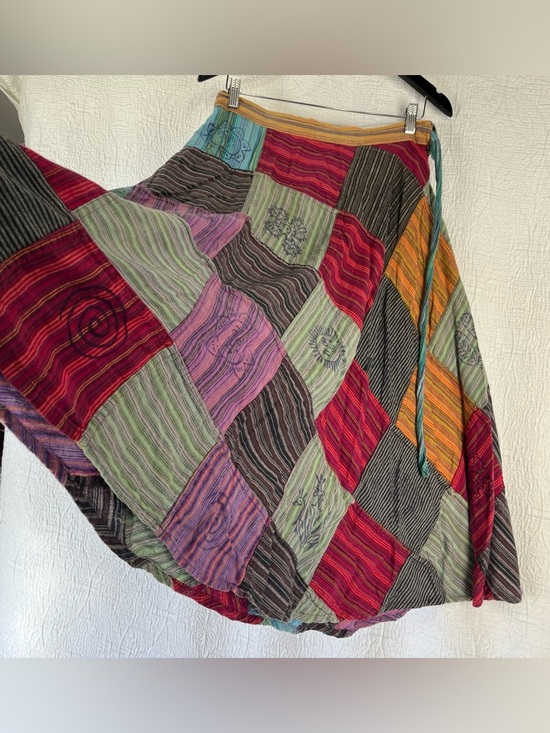 Patchwork Wrap Around Skirt Boho Hippie 100 Cotton Maxi Skirts One Size Nepal OS - Picture 14 of 16